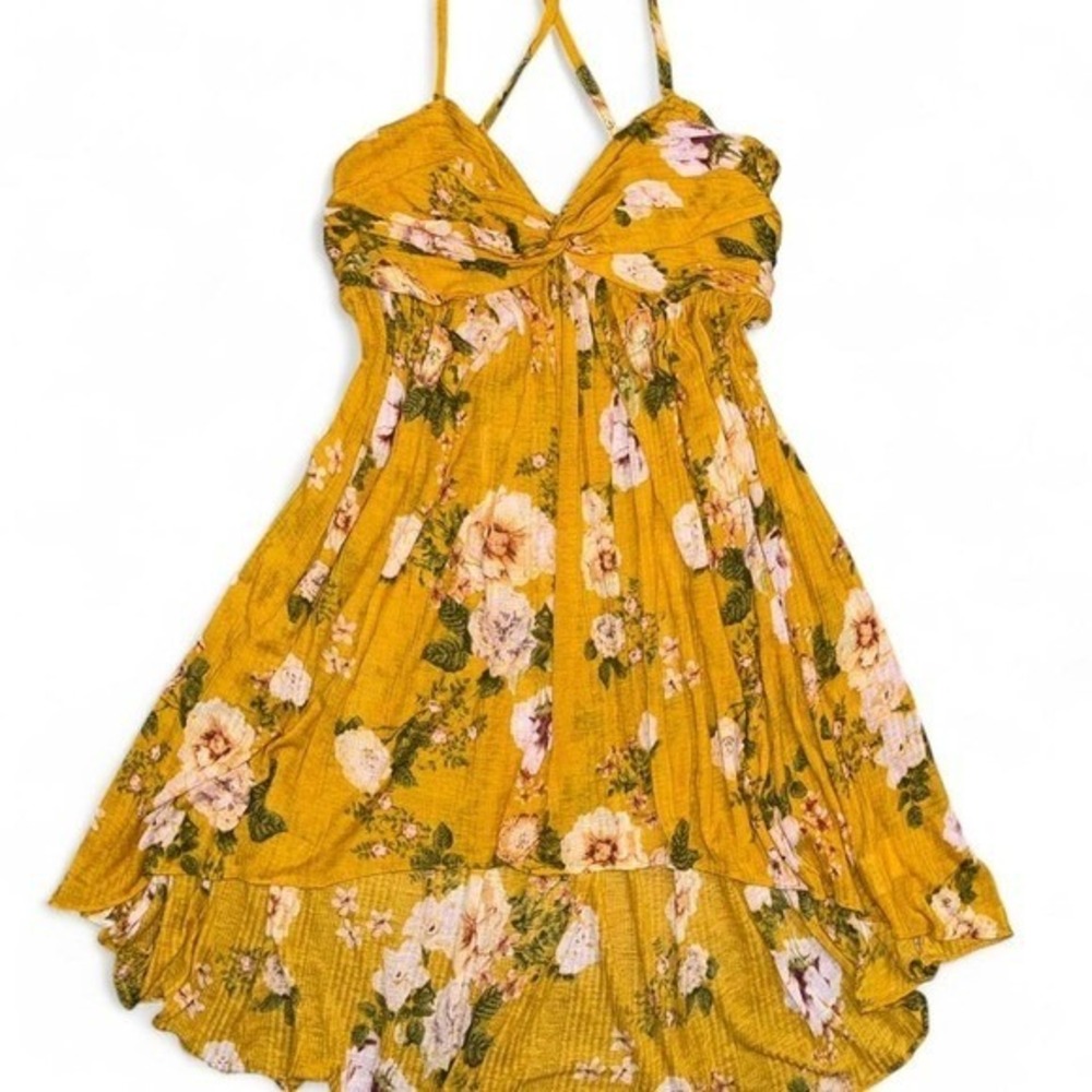 Free People Babydoll MIRAGE Convertible Yellow Floral Flowy Sheer Tank Top Med